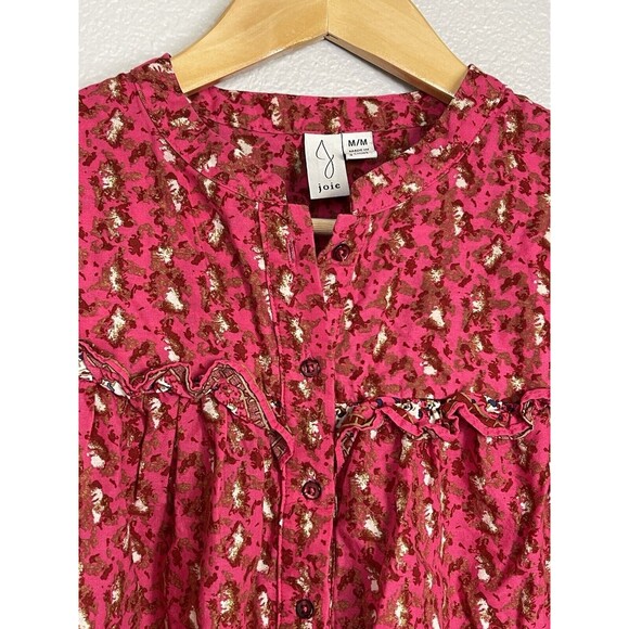 JOIE Pink Button Down Long Sleeve Peasant Blouse w/Ruffle Details Women's Sz M - Picture 5 of 11